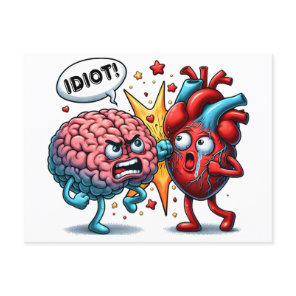 Brain vs heart funny emotions postcard
