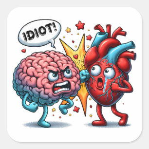 Brain vs heart funny emotions square sticker