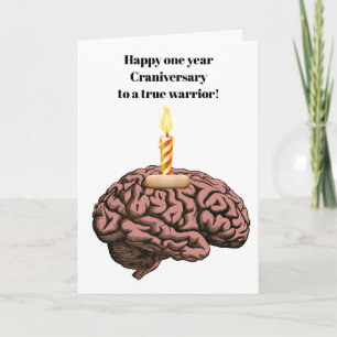 Brain with candle band aid craniversary card