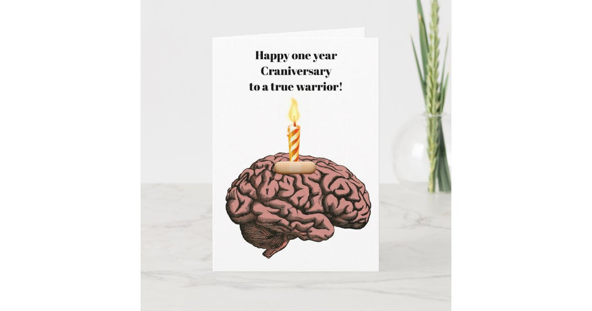 Brain with candle band aid craniversary card Zazzle