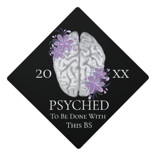 Brain with Purple Flowers Graduation Cap Topper