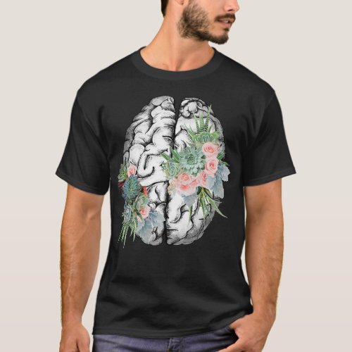 Brain with succulent plant and roses succulent lov T_Shirt