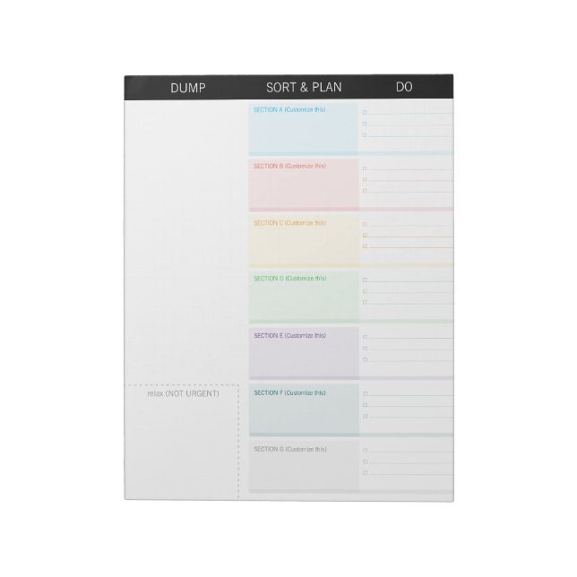 Braindump Custom EDITABLE minimalist 7-days blank Notepad (Rotated)