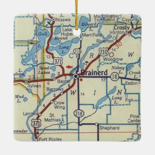 Brainerd MN Vintage Map Ceramic Ornament