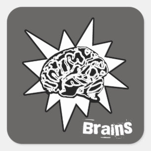 Brains! Black & White Square Sticker