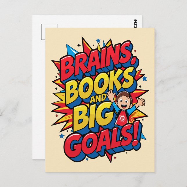 Brains Books and Big Goals - Fun Back-to-School Postcard (Front/Back)