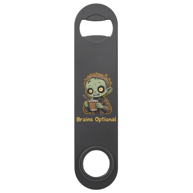 Brains Optional Zombie Coffee Funny Cute Undead  Bar Key (Back)