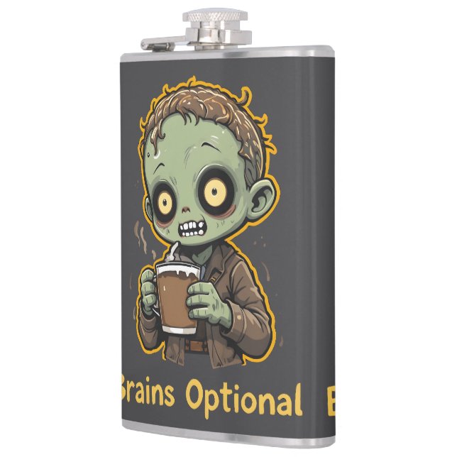 Brains Optional Zombie Coffee Funny Cute Undead  Flask (Left)