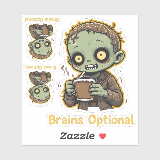 Brains Optional Zombie Coffee Funny Cute Undead  Sticker (Sheet)