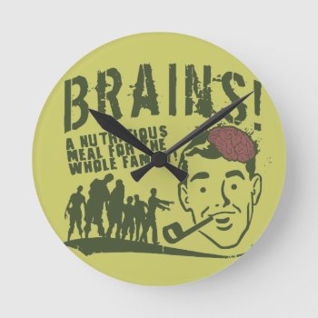 Brains! Round Clock by Middlemind at Zazzle