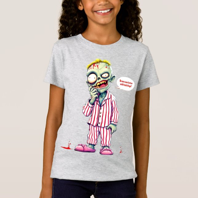  Brains taste better with ketchup! Zombie in pajam T-Shirt (Front)