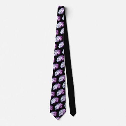Brains Vintage Print Purple Black Silky Necktie