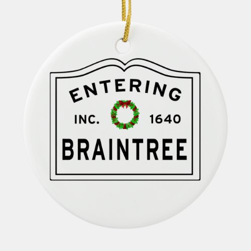 Braintree MA Holiday Wreath Metal Ornament