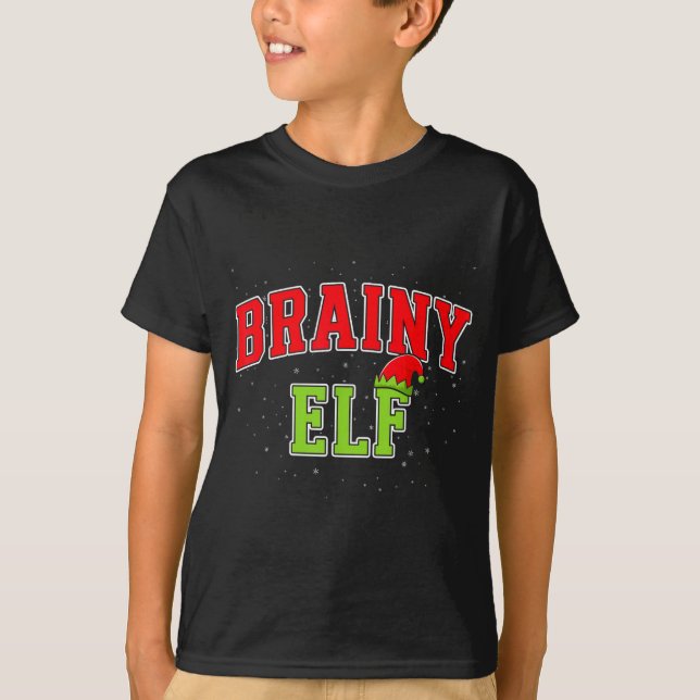 Brainy Elf Christmas Family Matching Group Xmas  T-Shirt (Front)
