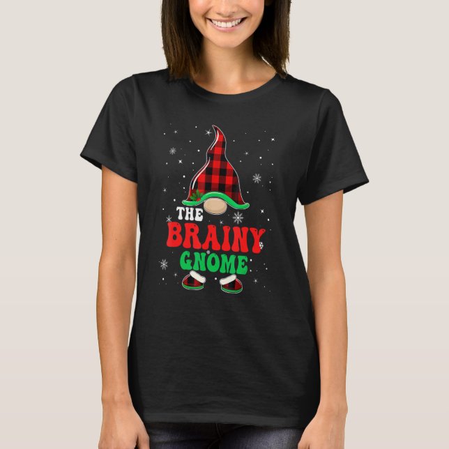 Brainy Gnome Buffalo Plaid Matching Family Christm T-Shirt (Front)