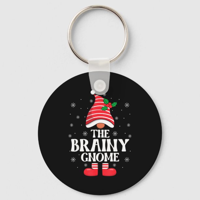 Brainy Gnome Christmas Family Matching Group Funny Keychain (Front)