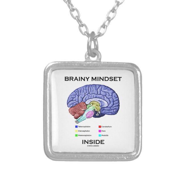 Brainy Mindset Inside (Anatomical Brain) Silver Plated Necklace (Front)