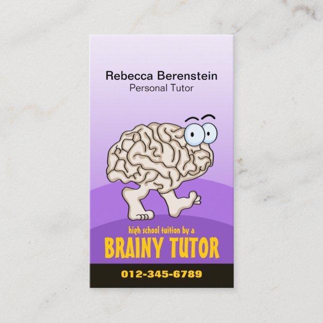 Brainy Tutor Cartoon Violet Business Card (Front)