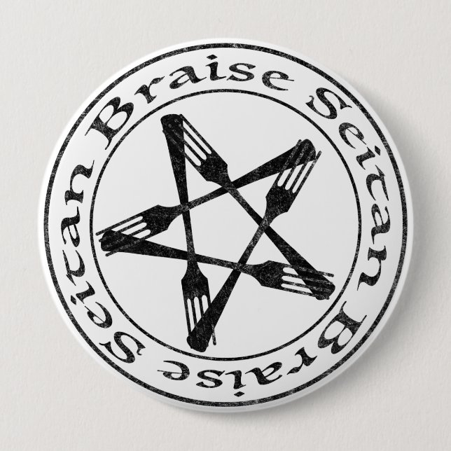 Braise Seitan Vegan Pentagram (dark version) Button (Front)
