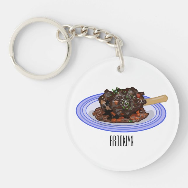 Braised lamb shank cartoon illustration  Keychain (Front)