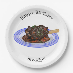 Braised lamb shank cartoon illustration Paper Plates
