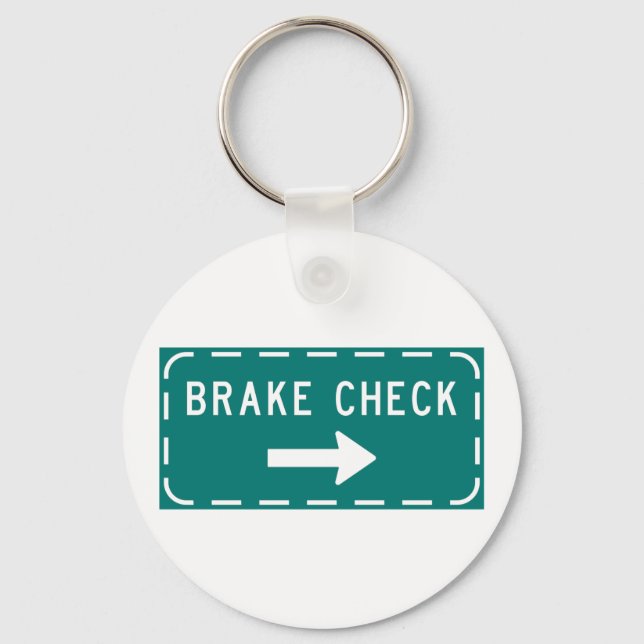 Brake Check Road Sign with Arrow  Keychain (Front)