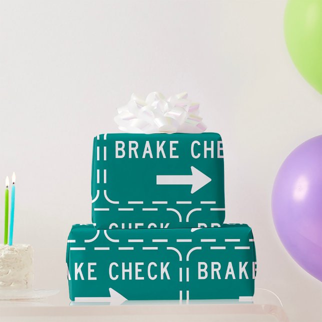 Brake Check Road Sign with Arrow  Wrapping Paper (Creator Uploaded)