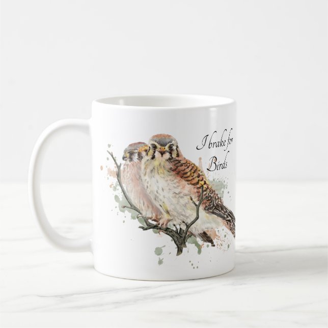 Brake for Birds Quote Birding Kestrel Couple  Coff Coffee Mug (Left)