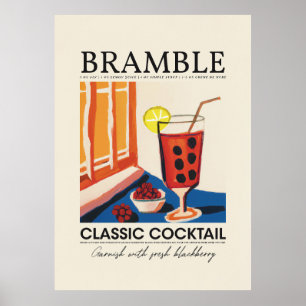 Bramble Classic Cocktail Recipe Abstract Retro Poster
