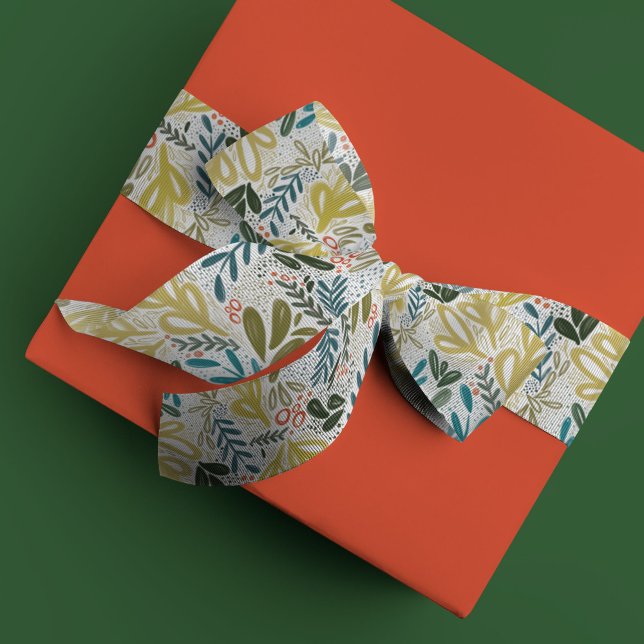 Bramble | Festive Botanical Holiday Satin Ribbon (Watercolor botanical bramble festive holiday Christmas ribbon.)