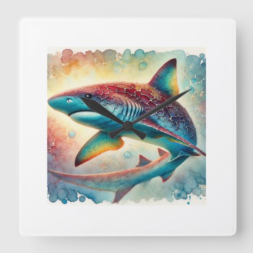 Bramble Shark 210624AREF134 _ Watercolor Square Wall Clock