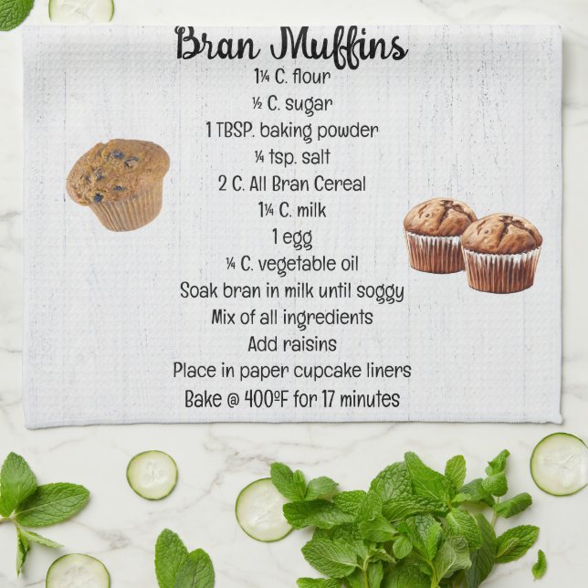 Bran Muffin Recipe Kitchen Towel (Folded)