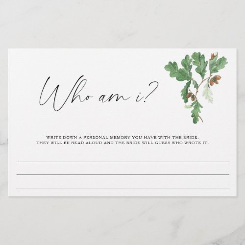 Branch acorns _ Who am I bridal shower game Stationery