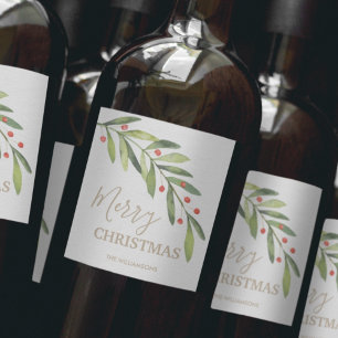 Branch and Berries Christmas Wine Label