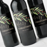 Branch and Berries Holiday Christmas Black Wine Label<br><div class="desc">Make your own wine labels for holiday gifts or favors with these personalized labels featuring modern,  elegant holly and berries with your message in chic lettering.  MATCHING items in our store.</div>