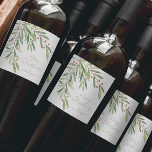 Branch and Berries Holiday Christmas Wine Label