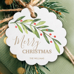 Branch and Berries Merry Christmas Holiday Favor Tags