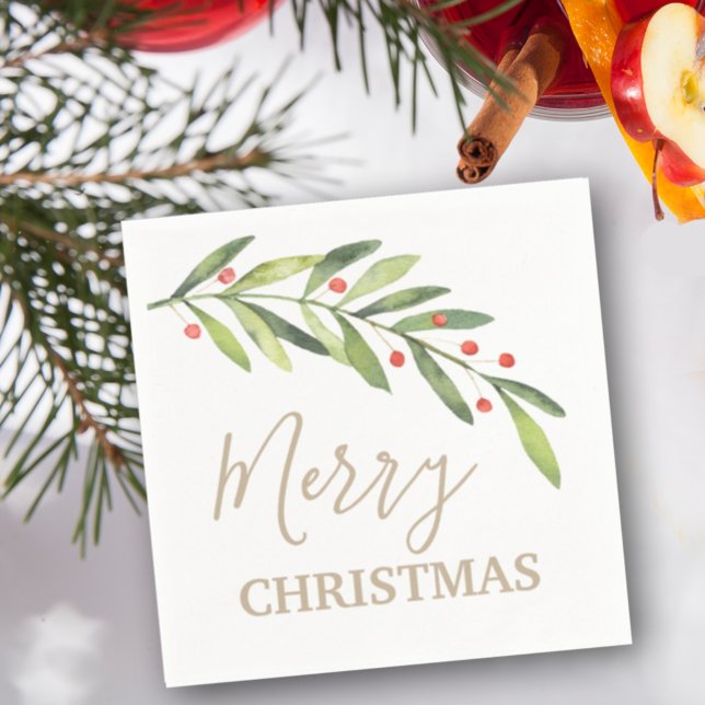 Branch and Berries Merry Christmas Napkins (Creator Uploaded)