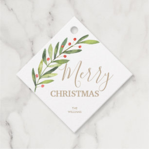 Branch and Berries on Merry Christmas Square Favor Tags
