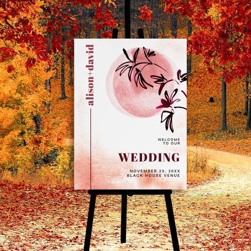 Branch and moon Japandi wedding welcome sign