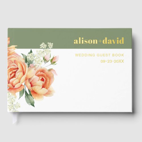 Branch and peach frose flowers floral wedding foil foil guest book 