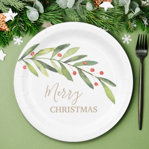 Branch Berries on White Christmas Paper Plates