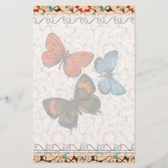 Branch Butterflies Lg Any Color Stationary Stationery (Front)