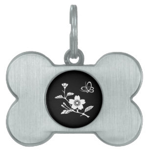Branch cherry blossom with flying butterfly in nak pet tag