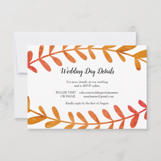 Branch Fall Horizontal  - Wedding Day Details Invitation (Front)