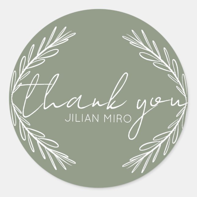 Branch Hand Drawn Logo Sage Green Thank You Classic Round Sticker (Front)