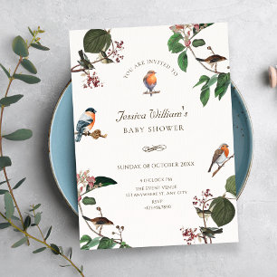 Branch Leaves Bird baby shower Invitation