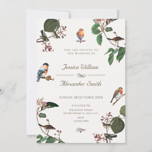 Branch Leaves Bird wedding Invitation (Front)