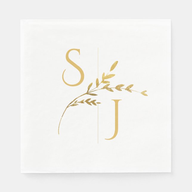 Branch Minimalist White and Gold Modern Wedding  Napkins (Front)
