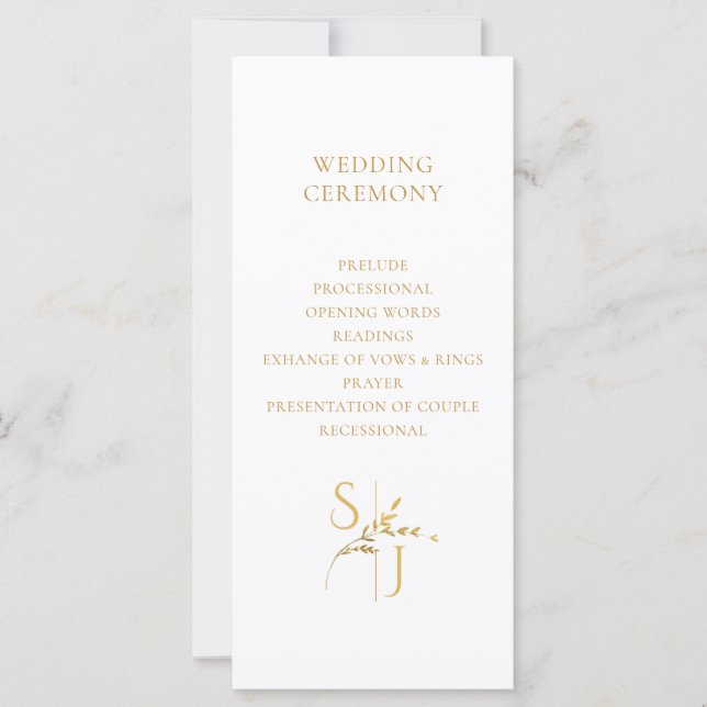 Branch Minimalist White and Gold Wedding Program (Front)